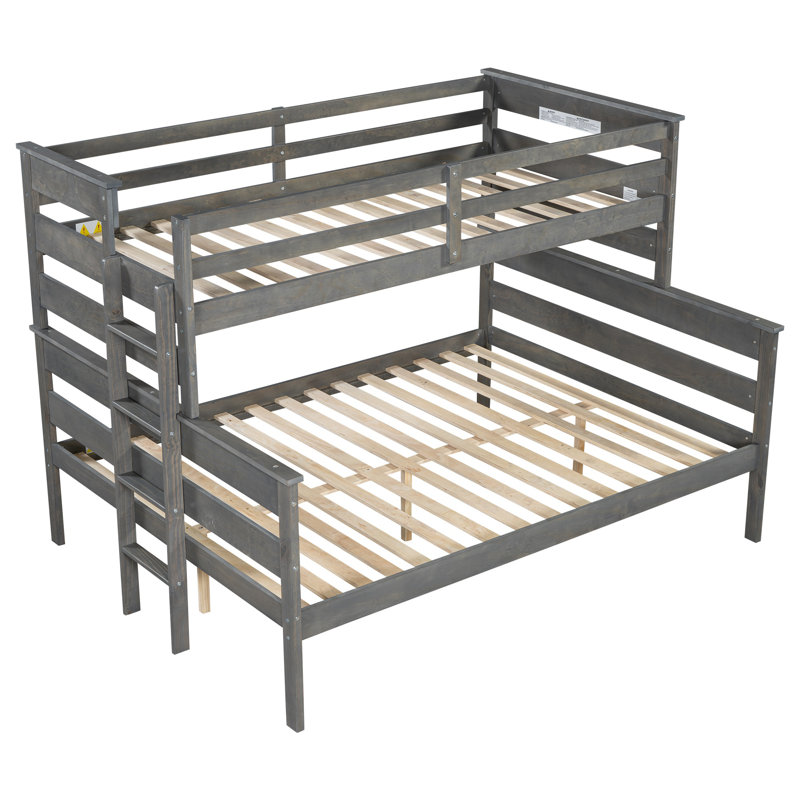 Lit superposé simple au-dessus de grand lit en bois avec échelle, cadre de lit convertible en bois massif avec garde-corps, aucun sommier tapissier requis,