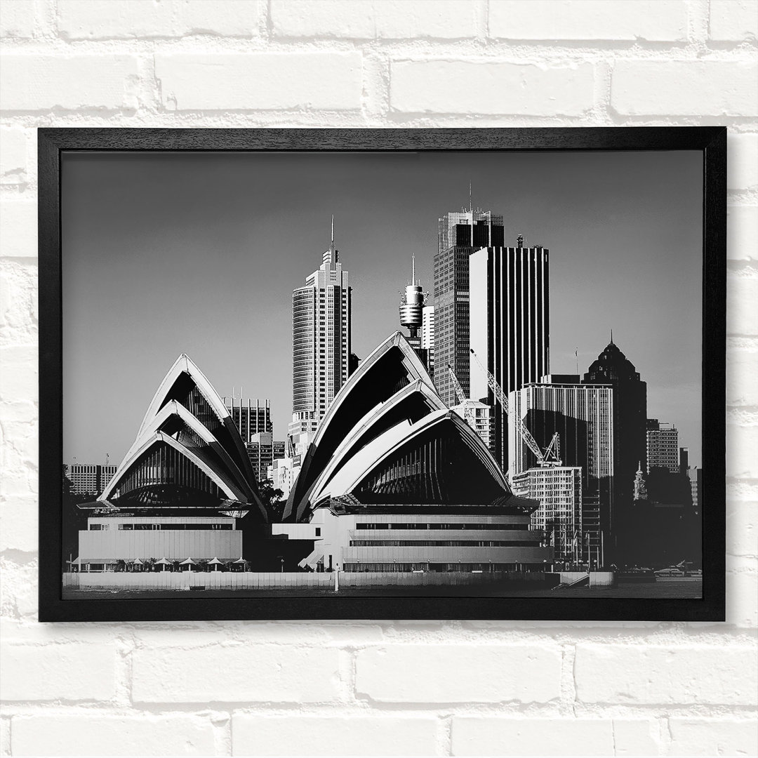 Sydney Opera House B And W - Closed Corner Frame Kunstdrucke auf Holz