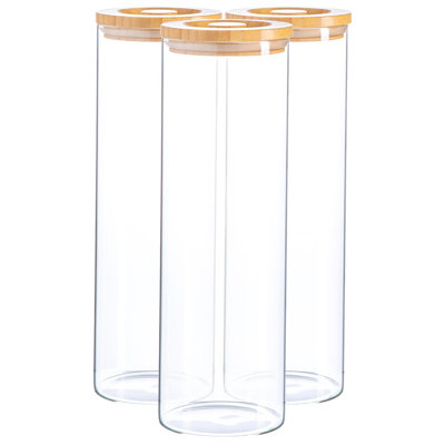 Argon Tableware - Glass Scandi Storage Jars with Wooden Lids - 2 Litre - Set of 3