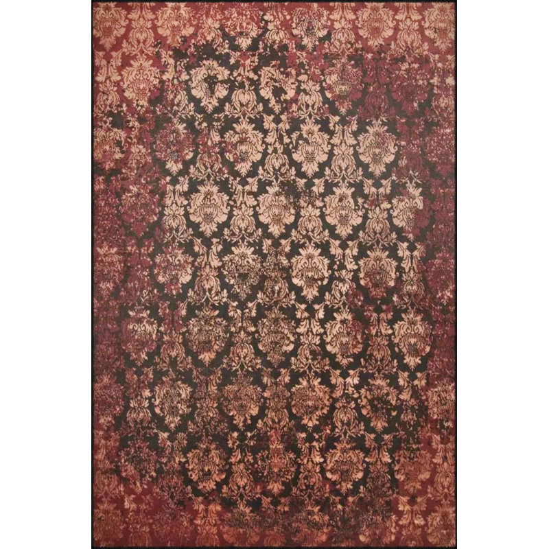 Tapis décoratif rouge tissé à motif géométrique moderne lavable à la machine