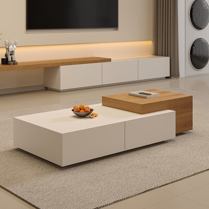 Solid wood multi-functional simple tea table, White/Light Brown