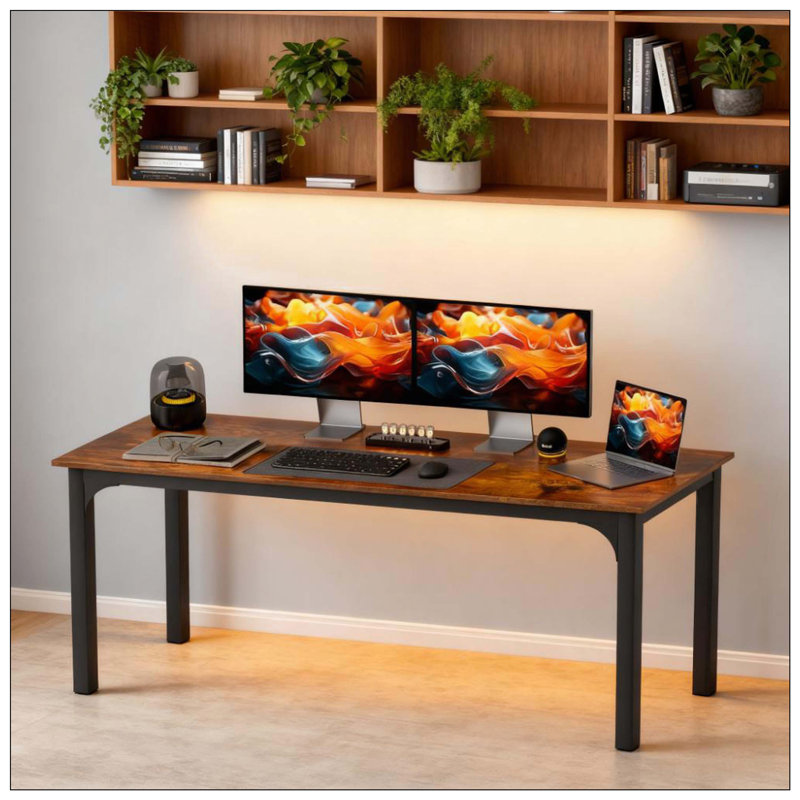 Desktop Desk Metal Legs Computer Desk Home Office Sturdy Practical, Rustic Brown