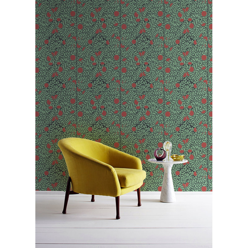Signature Orange Grove 10' L x 24" W Wallpaper Roll, Mint/Coral, Non-pasted