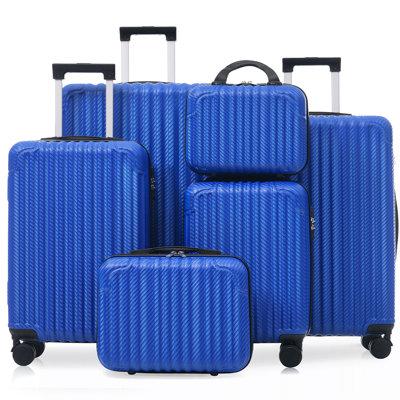 6-Piece Luggage Set, Durable Hardshell ABS Suitcase with Spinner Wheels, TSA Lock, Side Hooks, Lightweight Carry-On & Checked Luggage