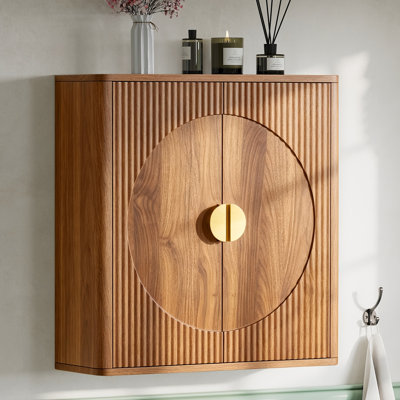 23" Hanging Storage Cabinet, Modern Wood Bathroom Organizers and Storage with 2 Adjustable Shelves, Fluted Upper Cabinet Wall Mounted for Kitchen, Laundry Room, Space Saving