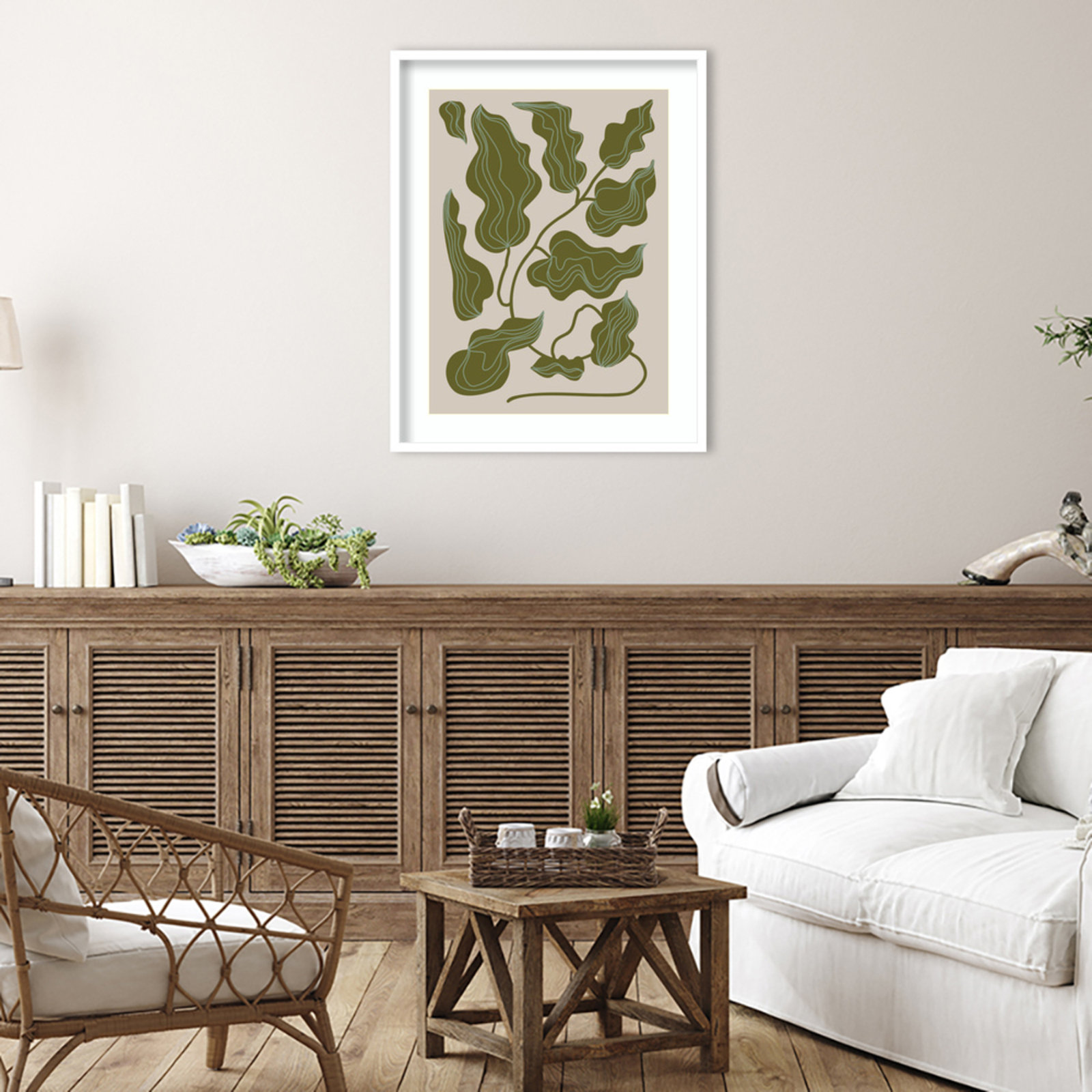 Expressive Abstract House Plant Green Print, White, 33" H x 26" W x 1" D
