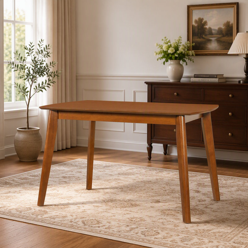Table de salle à manger moderne du milieu du siècle en bois massif pour 4 personnes, design rectangulaire minimaliste, montage facile, durable et élégant