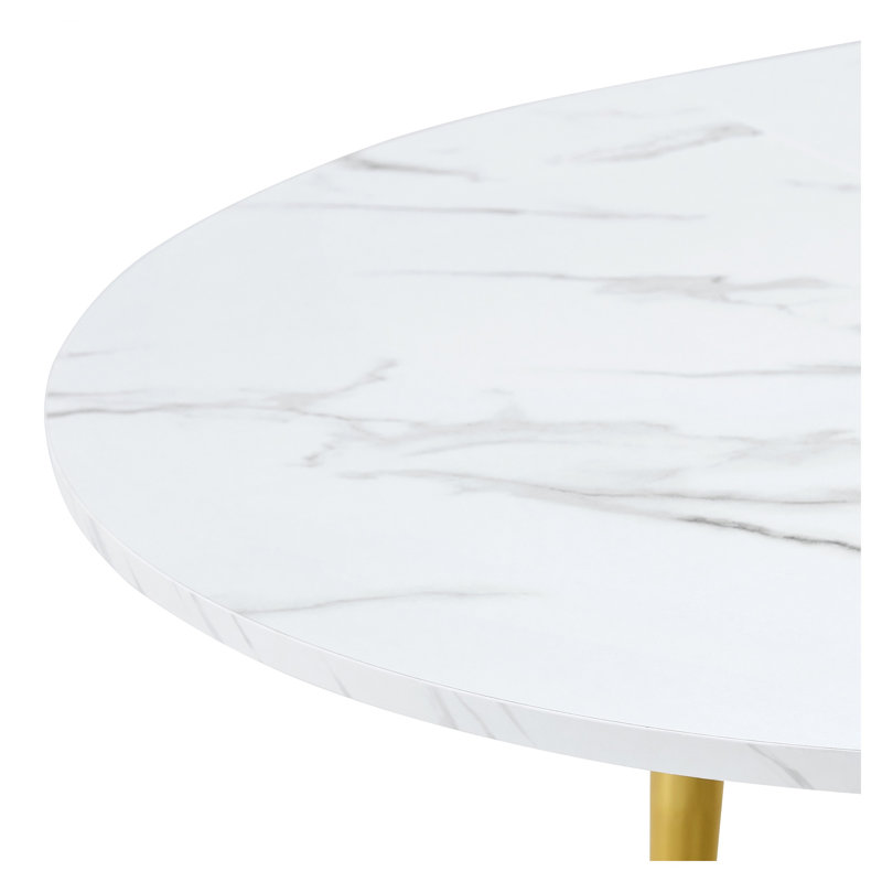 Table de salle à manger ronde extensible avec plateau en marbre blanc et pieds en métal doré - Table de cuisine rétractable moderne