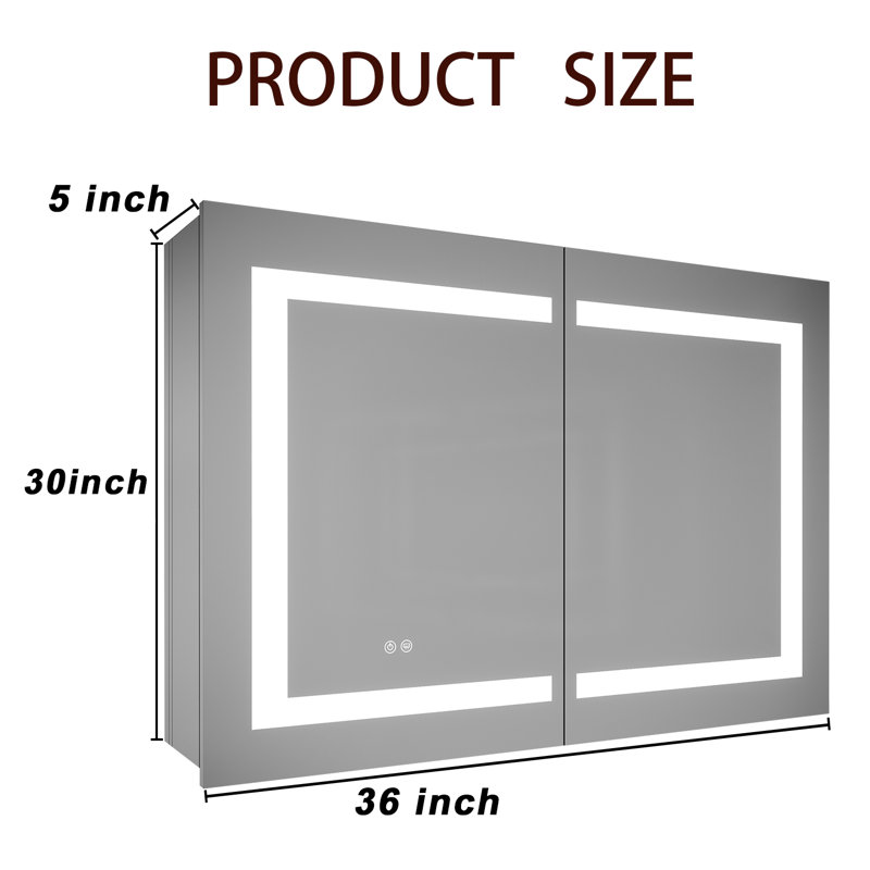 Armoire à pharmacie 2 portes à fixation en surface avec 2 tablettes réglables et éclairage DEL Bailiegh