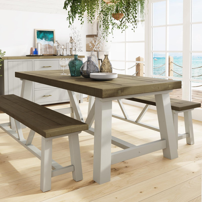Brents Solid Wood Trestle Base Extending Dining Table. 100cm x 200-290cm. Includes 2 Extension Leaves