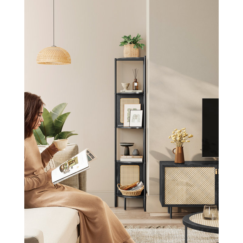 Alverna 156cm H x 32cm W Corner Bookcase, Ebony Black