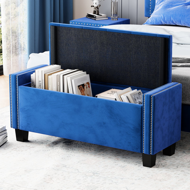 Velours bleu - accessoire de chambre à coucher, banc de rangement pratique pour le velours, fabrication,