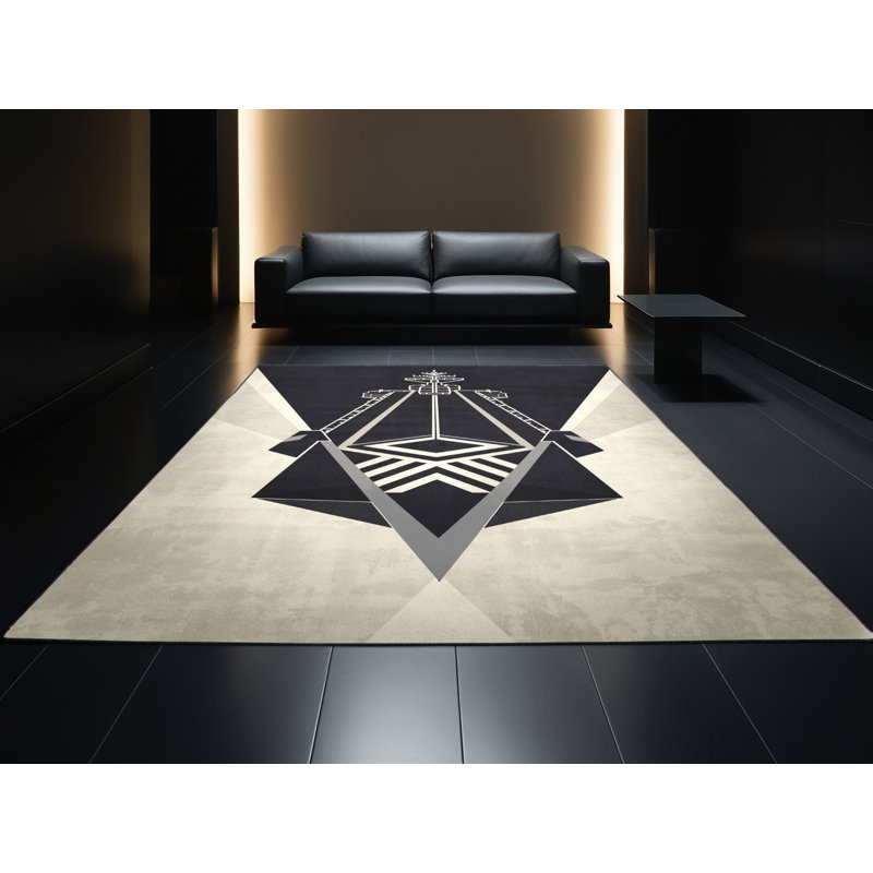 Machine Washable Vehicles And Transportation Aircraft Carrier Ship Modern Geometric Rug in Beige – Black Binding, 8x10
