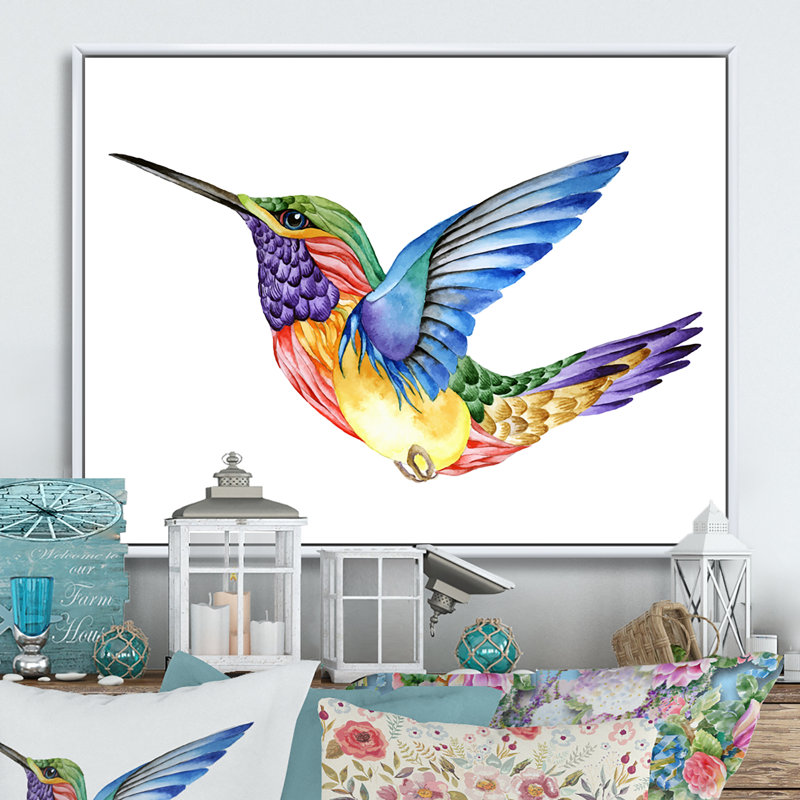 Humming Bird - Cadre photo, impression sur toile, H 24 po x l 36 po x P 1 po, Cadre flottant blanc