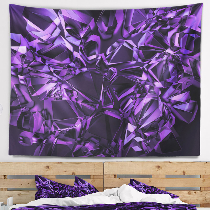 Tapisserie abstraite à texture de cristal mauve, H 78 po x l 92 po