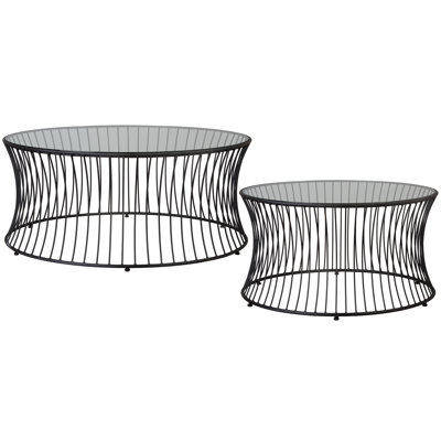 Set  Powder Coated Black Round Wrought Iron Coffee Tables (31 in. D and 41 in. D)