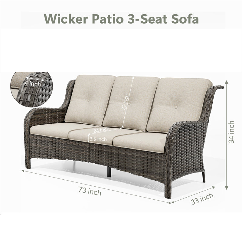 Anahit 73'' Wide Straight Wicker Patio Sofa with Cushions, Beige