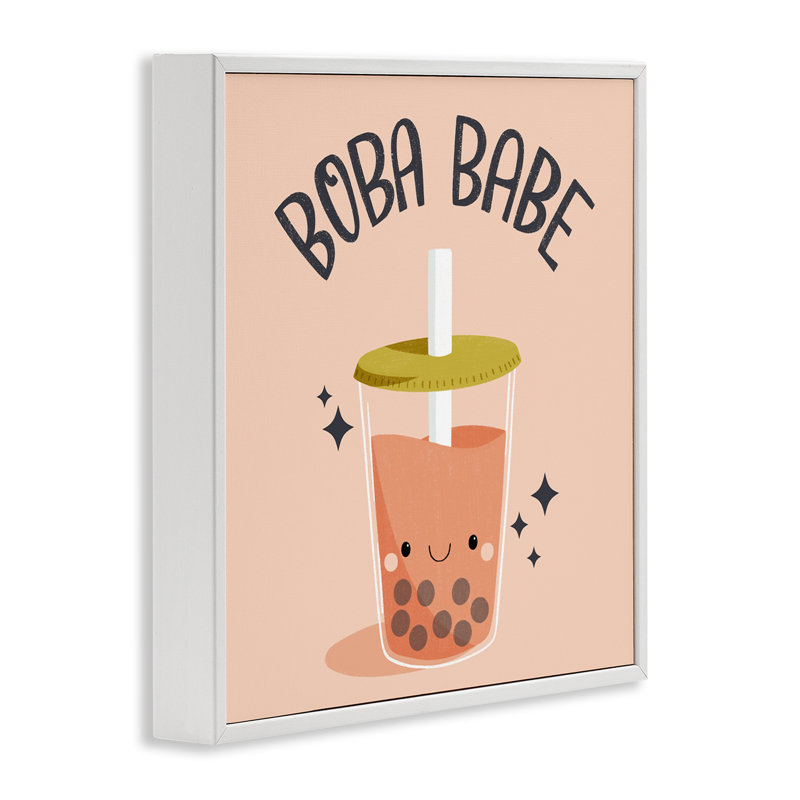 Giclée encadrée Boba Babe, thé par Sarah Hickman, H 17 po x l 17 po, Estampe numérique encadrée blanc bord de mer