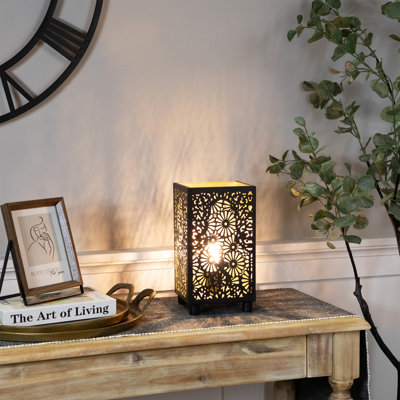 Lampe de table floral en fer découpé au laser - 11 po - noir