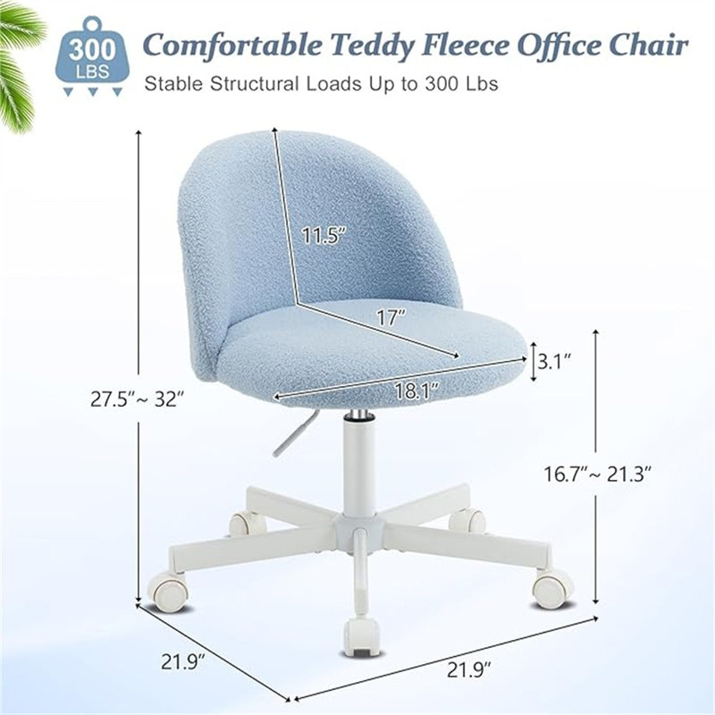 Mignon fauteuil de bureau sans accoudoirs VINGLI, Bleu poétique