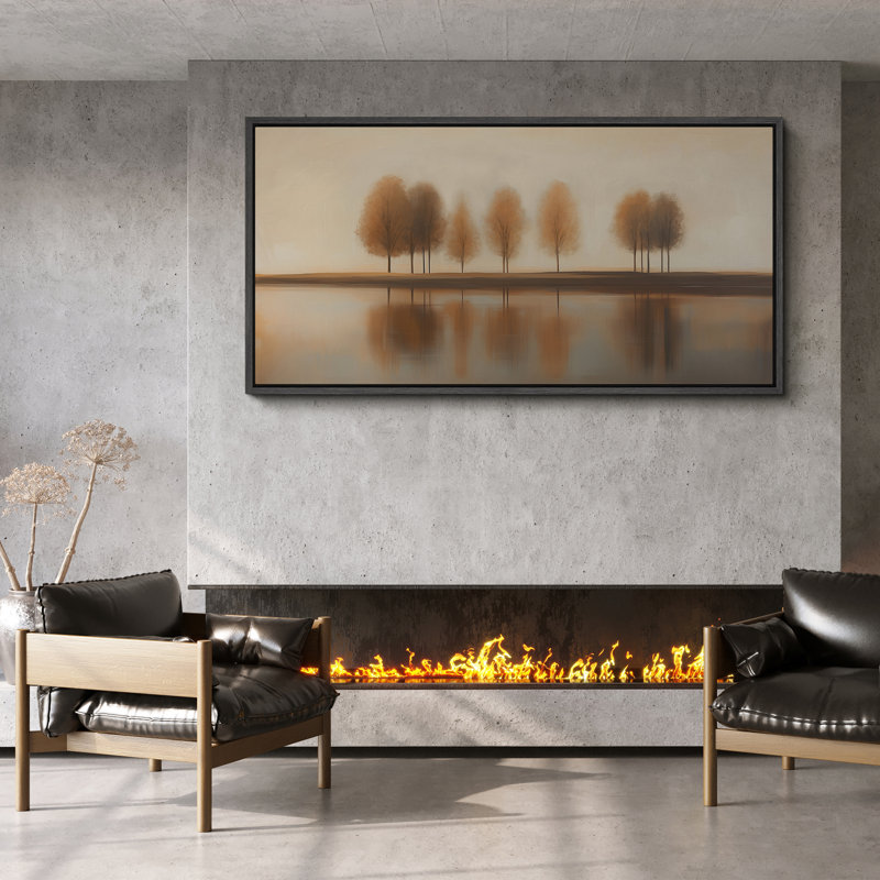 «Golden Autumn Tree Reflection», art mural paysage chaleureux, Noir, H 30 po x l 60 po