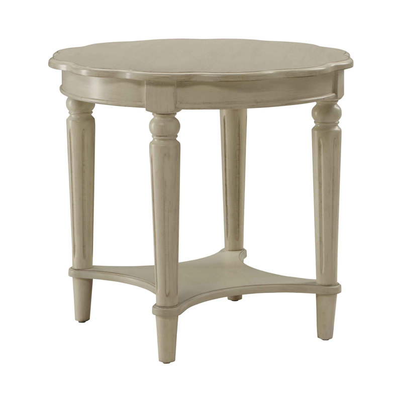 Avarey Traditional 24"Dia Round 1-Shelf End Table with Scalloped Top, Antique White 