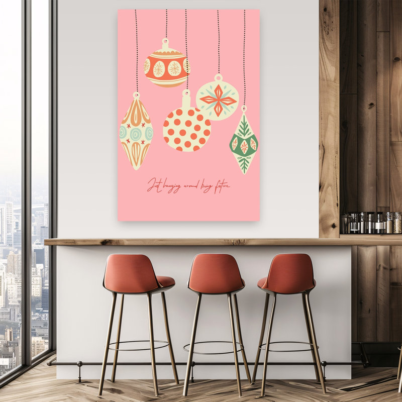 Retro Christmas Ornaments Abstract Geometric Minimalist Winter Wall Art Print by Annick - Wrapped Canvas Print
