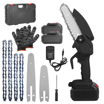 Electric Mini Chainsaw Portable, Cordless Handheld Small Chain Saw With 2 Batteries, 4” & 6” Chain Blades For Tree Pruning, Wood Cutting, Gardening