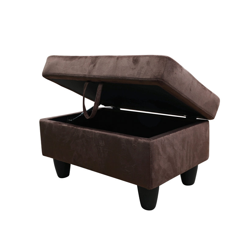 Velvet Upholstered 28.5" Wide Storage Ottoman, Chocolate