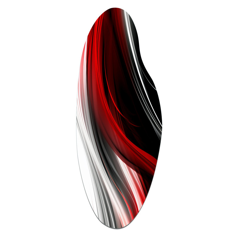 Red Black Infinite Ripples I - Art mural abstrait asymétrique, vagues murales incurvées, H 38 po x l 15 po x P 1 po