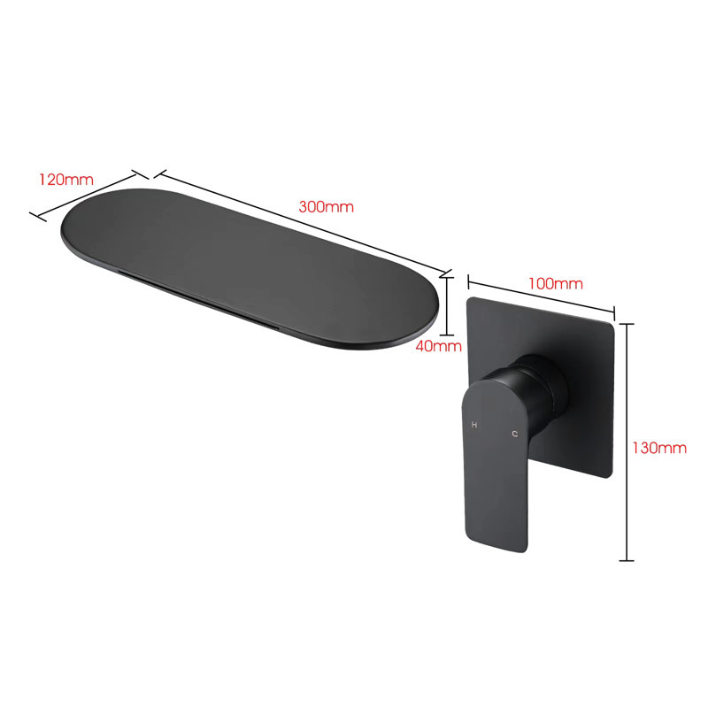 Modern Bathroom Sink Faucet - Wall Mounted, Matte Black, Single Handle Waterfall Handle, Shine, Matte Black