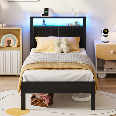 Base de lit plateforme avec tête de rangement et station de charge à lumières DEL