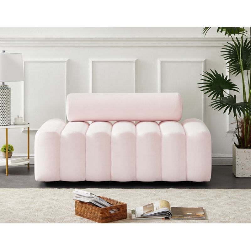 Causeuse en velours sans accoudoirs 58 po Fareiz, Velours rose