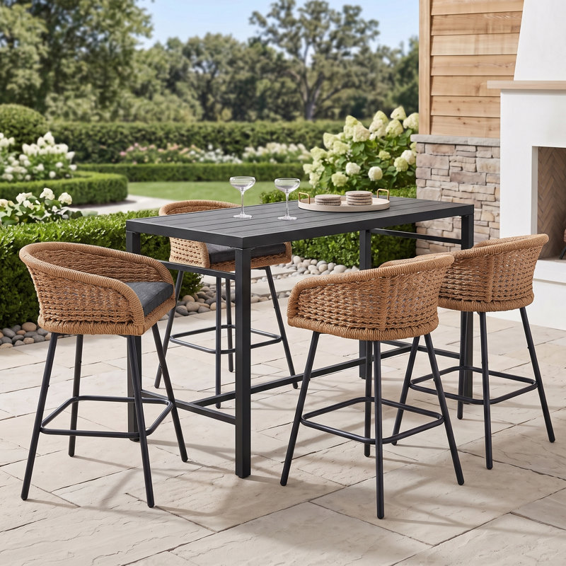 Ensemble repas d'extérieur rectangulaire pour 4 personnes avec coussins Carvin, Noir, Gris anthracite