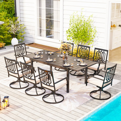 Leonard 8 - Person Patio Dining Set with Extendable Rectangular Table , Cushions Included