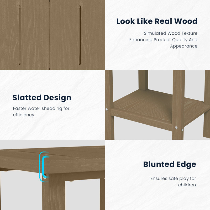 Adirondack Outdoor Side Table, All Weather Use Double Layer Patio Side Table, HIPS Rectangular End Table, Brown