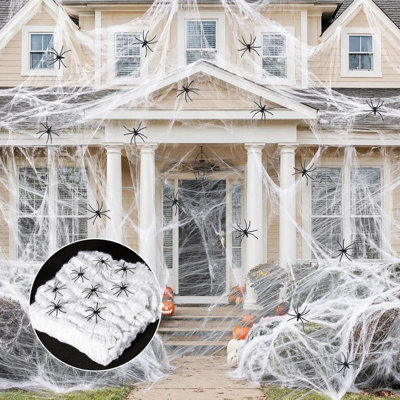 Décoration d'Halloween en toile d'araignée extensible de 1000 pieds carrés avec 30 fausses araignées, toiles d'araignée super extensibles pour une fête intérieure et extérieure hantée