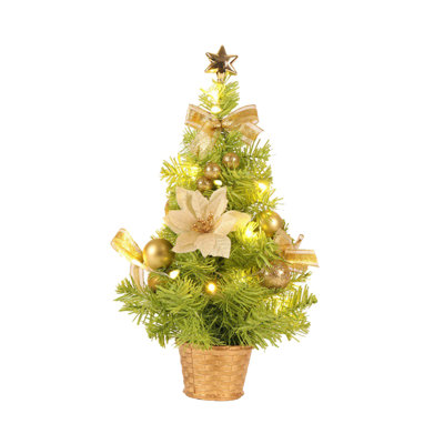 Mini arbre de Noël de table pré-éclairé de 17,7 pouces, 2 options de couleurs, petit arbre de Noël à piles avec ornements et décoration d'étoile pour bureau