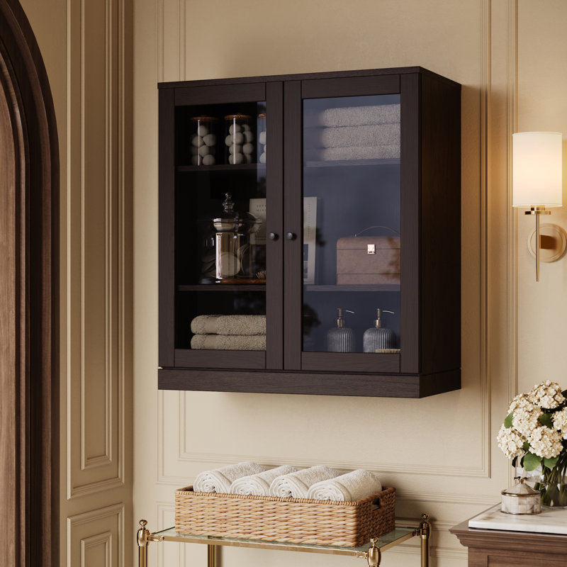 Armoire murale de salle de bain en chêne européen à 100% avec portes en verre teinté Palace Imports Premium, l 32 po x H 35,75 po