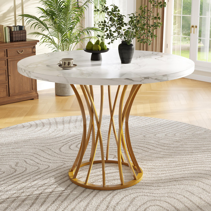 Round Metal Base Dining Table, Gold
