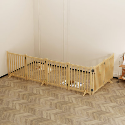 Chien à 6 panneaux en bois pour les portes et les escaliers, barrière pour animaux de compagnie autoportante, pliante de style, aucun assemblage requis, formes flexibles en U / Z pliantes, petite garantie, zone différente de 31 po de hauteur