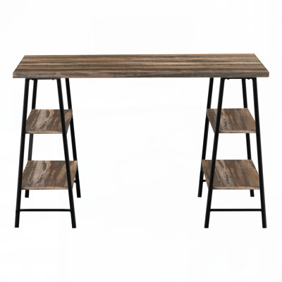 Bureau d'ordinateur, bureau personnel, ordinateur portable, tablettes de rangement, l 48 po, travail, stratifié brun, métal noir, contemporain,