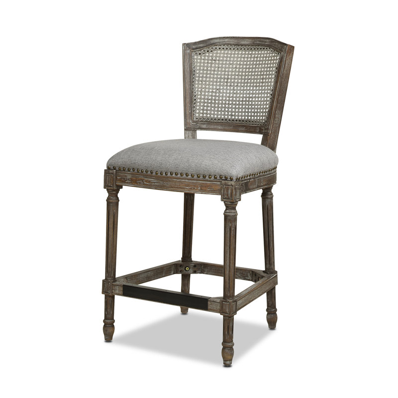 Roquefort Upholstered Counter Stool, Heathered Grey Linen