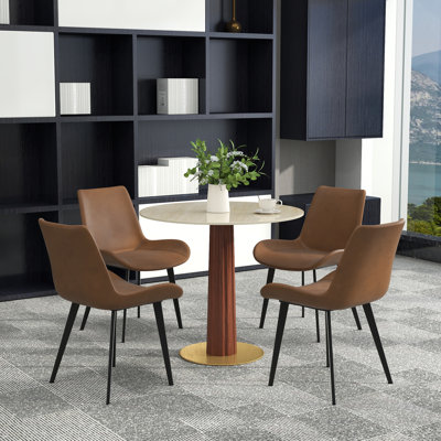 Ensemble de 5 tables rondes modernes en pierre, comprenant 4 chaises en similicuir
