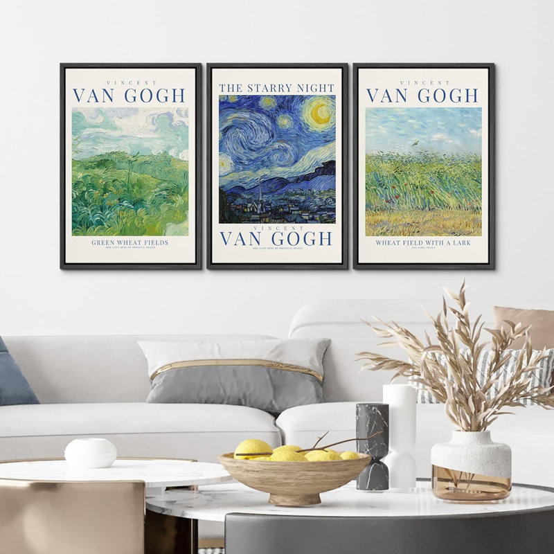 Classical Artwork " Starry Night " 3 - Pieces, 36" H x 24" W x 1.5" D, Black
