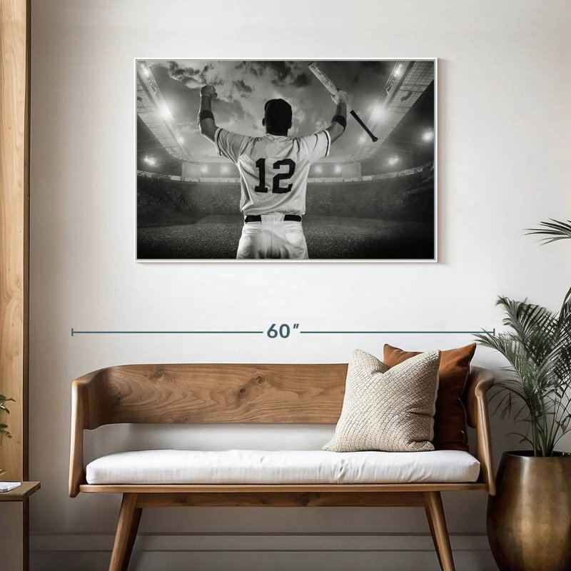 Joueur de baseball, Cadre flottant blanc, 43 po x 29 po