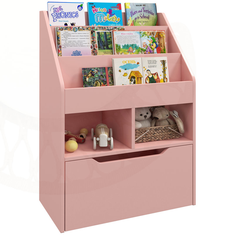 Bibliothèque avec étagère de rangement à tablettes multiples, Rose