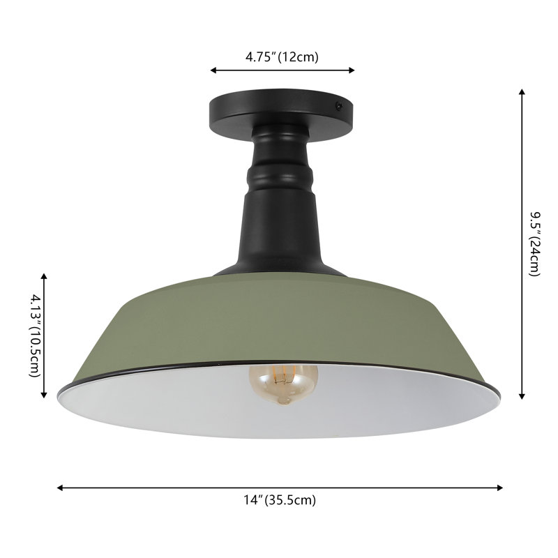 Plafonnier semi-encastré 1 lumière 14 po, Vert olive mat