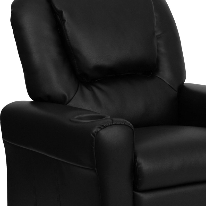 Contemporary Kids Recliner with Cup Holder and Headrest, Black