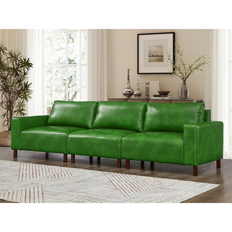 112'' Wide Faux Leather Square Arm Sofa, Green